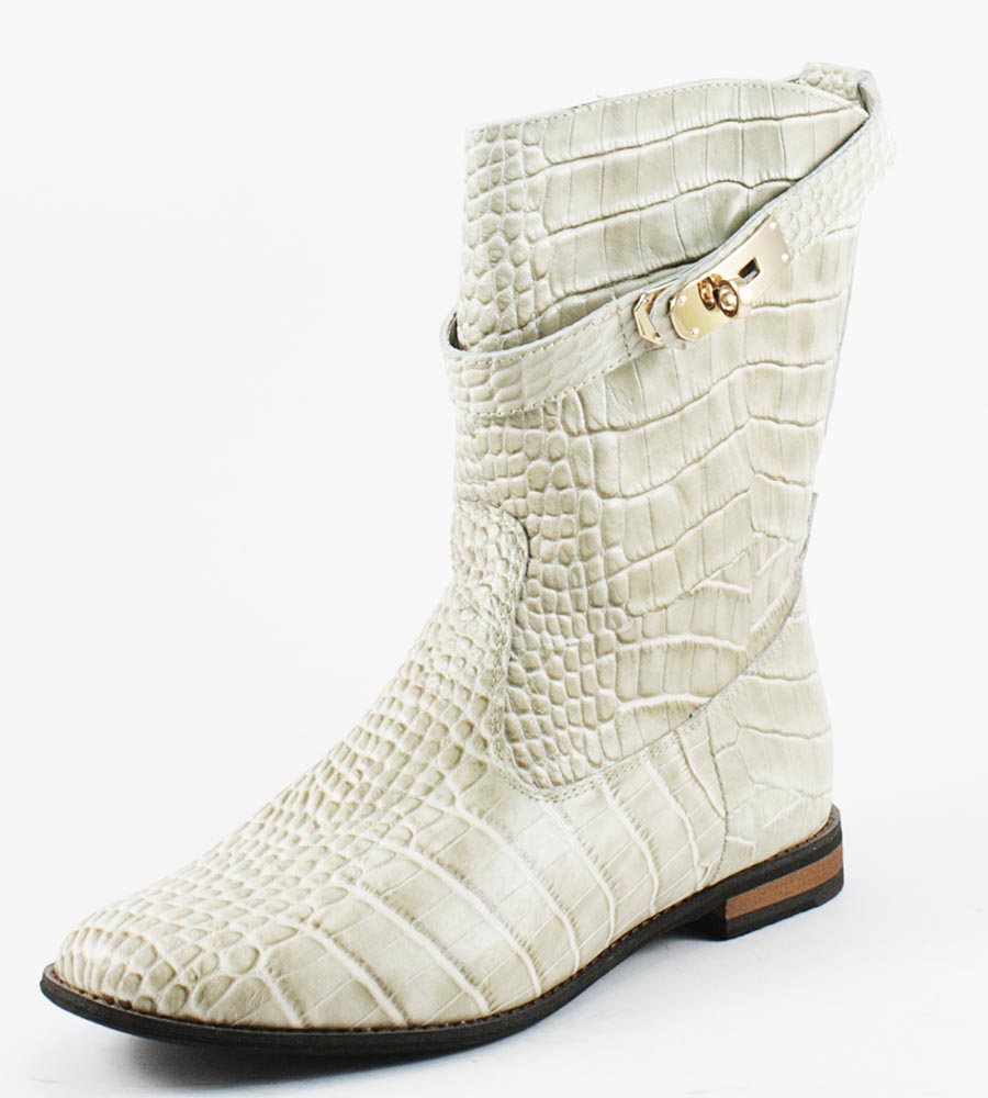 Ботинки демисезонные женские VOG Б-1003к бежевая кожа+крокодил Ботинки демисезонные женские VOG Б-1003к бежевая кожа+крокодил
